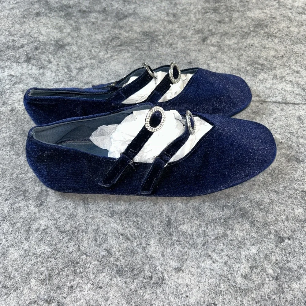 Zara Maryjane Blue Velvet Shoes Girls 36/4 Rhinestones Party Formal